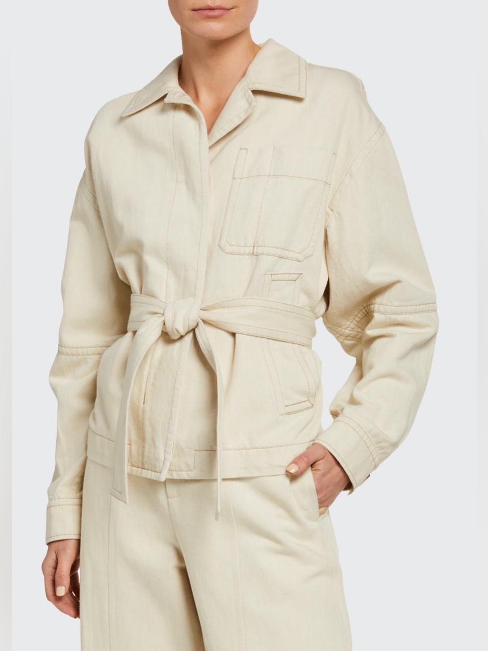 Vince Like New Cotton Linen Belted Utility Jacket Ivory XXS Italian Twill